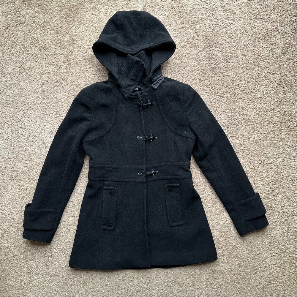 Kenneth Cole Jacket Womens 2 Wool Blend Full Zip Hood Black Clasps